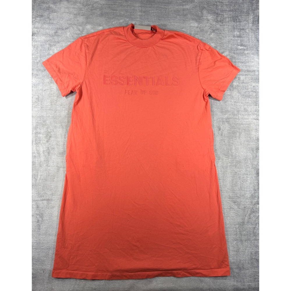 Fear of God Essentials Shirt Dress Women Small Coral Orange Embossed Logo Pocket